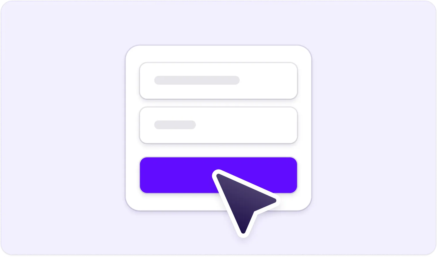 Proposal CTA mockup: two empty form fields with a violet "Submit" button and a cursor hovering over it